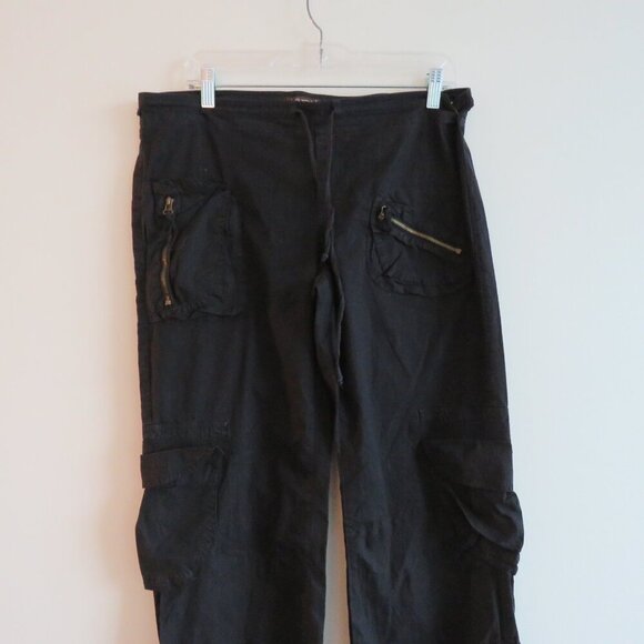 XCVI Black Straight Leg Cotton Cargo Pants Pockets Grunge Goth Alt - Picture 3 of 16